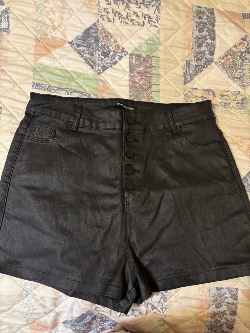 High-Rise Black Button-Front Faux Leather Shorts